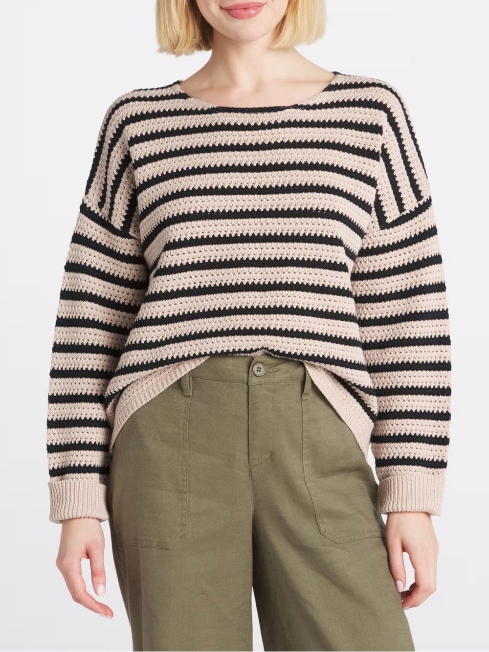 Kaileigh Galway Long Sleeve Sweater Taupe Striped Medium